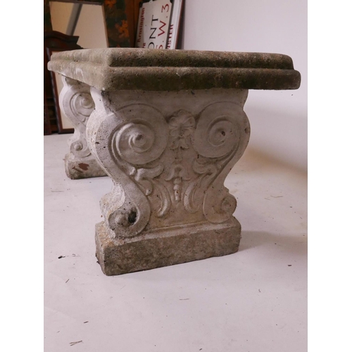 1136 - A weathered concrete garden bench, 40