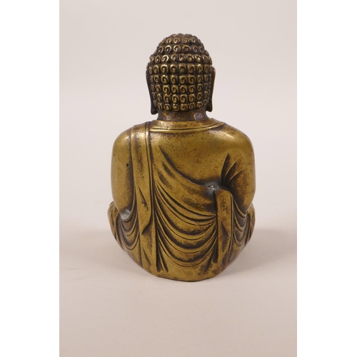 123 - A Sino-Tibetan bronze of Buddha seated in meditation,  impressed double vajra mark to base, 3½