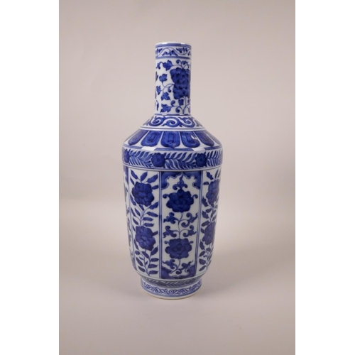 125 - A Chinese blue and white porcelain vase with decorative floral panels, seal mark to base, 13½