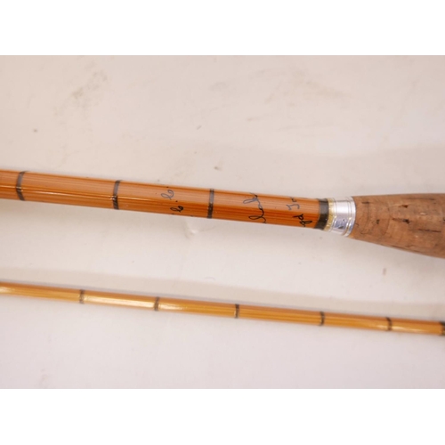 127 - A Hardy Bros split cane three section fly fishing rod by Mark Palakona in a wooden case and original... 