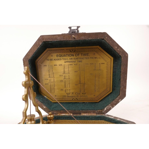 186 - A reproduction F. Cox brass sundial compass, boxed, 4½