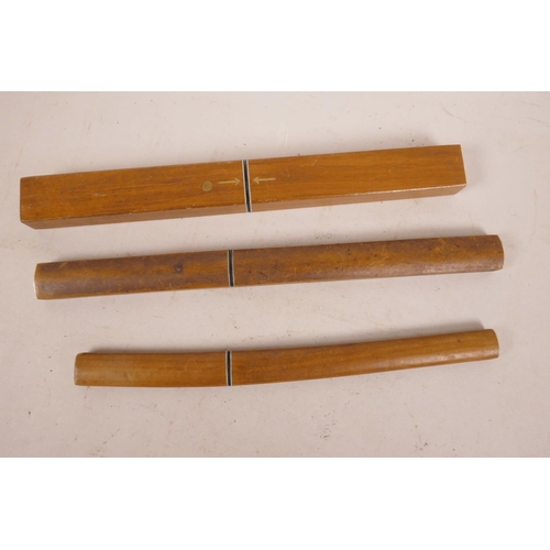 19 - Three Japanese floating wood and steel fish knives, longest 10½