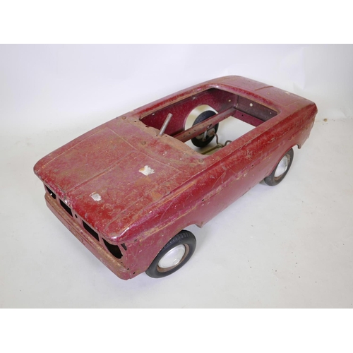 219 - A child's vintage enamelled metal pedal car, A/F, 44