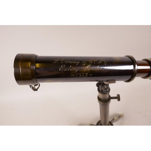 231 - A reproduction W. Ottway & Co brass table telescope on a tripod stand, 9