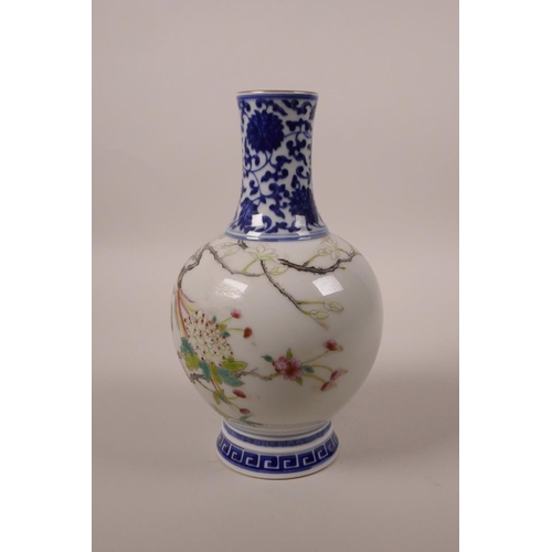 233 - A Chinese polychrome enamelled porcelain vase decorated with Asiatic birds amongst flowers, seal mar... 