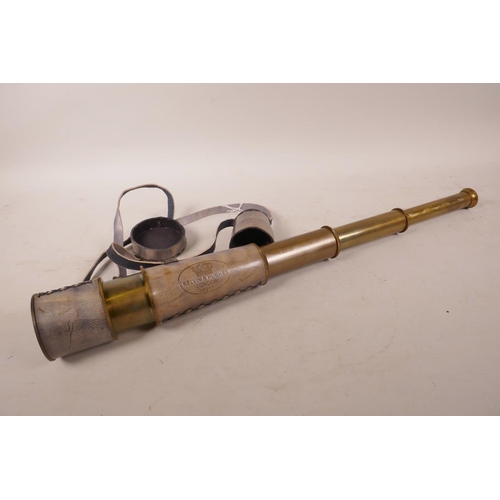 266 - A leatherette cased four drawer brass telescope, 7½