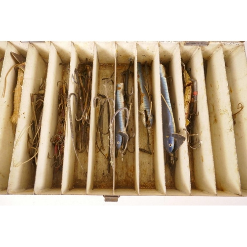 314 - A vintage box of fishing lures and hooks, and another