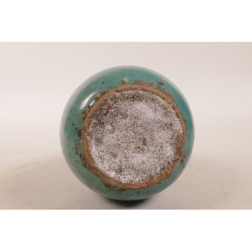 340 - A Chinese turquoise glazed pottery vase with speckle decoration to glaze, 5½