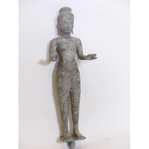 387 - An antique Khmer bronze figure of Vishnu, probably C18th, 19