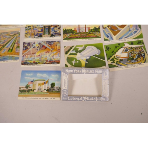 495 - A collector's set of sixteen miniature coloured cards depicting exhibits in the 1939 New York World'... 