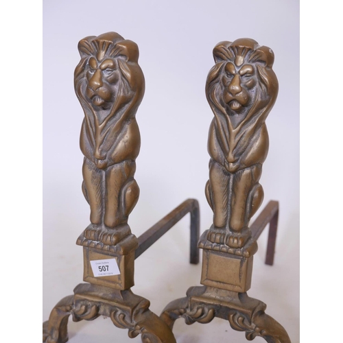 507 - A pair of brass andirons, 17