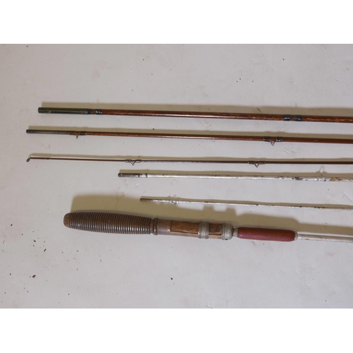 54 - Two vintage three section fly fishing rods, one wooden and one metal