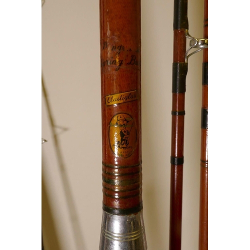 577 - A Shakespeare O-Series graphite class two piece fly rod, a Marco Elastiglass two piece sea/coarse fi... 