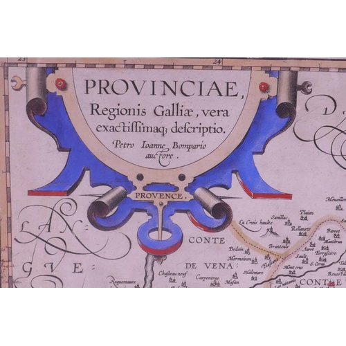 66 - An early C17th map of Provence, prepared by cartographer Pierre-Jean de Bompar originally in 1591. E... 