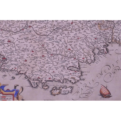 66 - An early C17th map of Provence, prepared by cartographer Pierre-Jean de Bompar originally in 1591. E... 