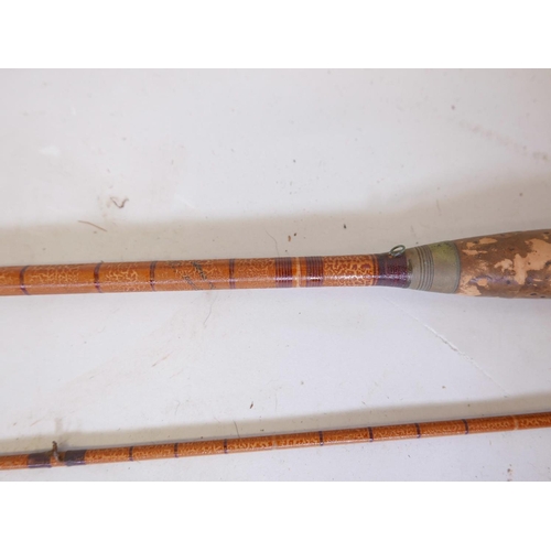 76 - A Hardy Bros split cane three section gold medal fly fishing rod with spare top section, original sl... 