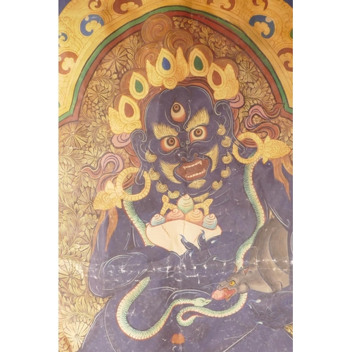 85 - A Sino-Tibetan printed thangka depicting a wrathful deity, 30