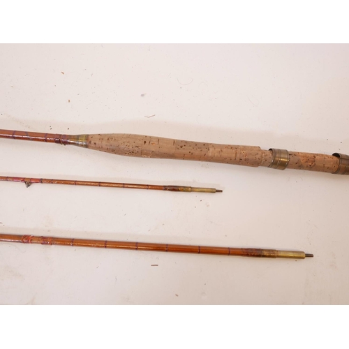 86 - A Hardy Bros split cane three section 'The Sapper' fly fishing rod with additional top section, not ... 