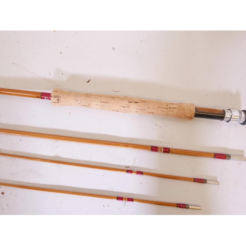 96 - A Hardy Bros split cane three section fly fishing rod, 'The Salmon Delux' with spare top section and... 