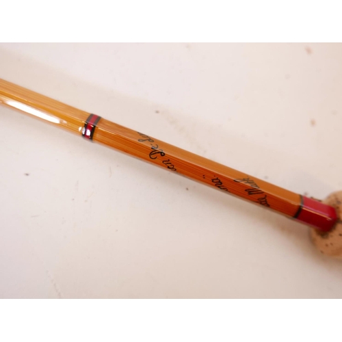 96 - A Hardy Bros split cane three section fly fishing rod, 'The Salmon Delux' with spare top section and... 