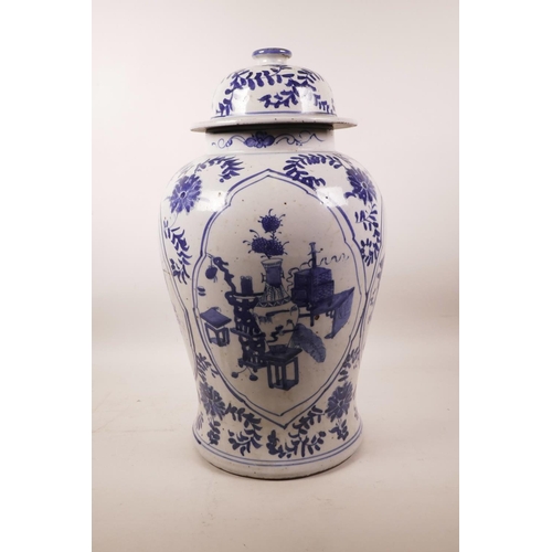 328 - A Chinese blue and white pottery pear shaped vase of octagonal form decorated with warriors on horse... 