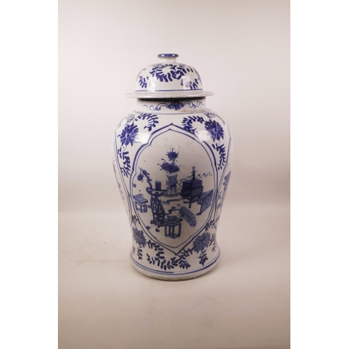 328 - A Chinese blue and white pottery pear shaped vase of octagonal form decorated with warriors on horse... 