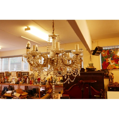 1089 - An eight branch glass lustre drop chandelier, 1 bowl AF, 23