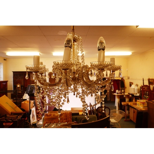 1089 - An eight branch glass lustre drop chandelier, 1 bowl AF, 23