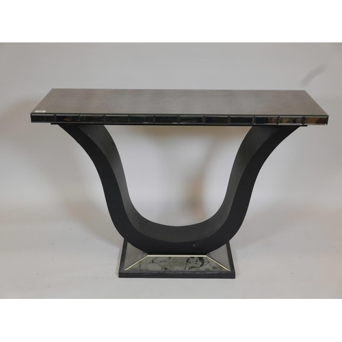 1093 - A contemporary console table with antiqued mirror glass top and base, 44