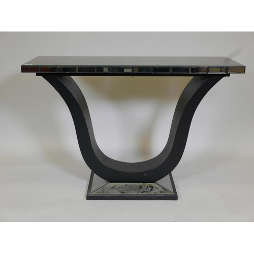 1093 - A contemporary console table with antiqued mirror glass top and base, 44