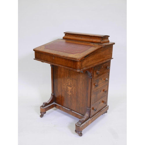 1099 - A Victorian inlaid figured walnut davenport, with four true and four false drawers, A/F, 21