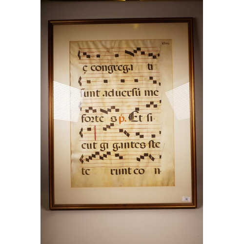 18 - A sheet of music from the C16th, hand coloured on vellum, likely produced in a medieval monastery as... 