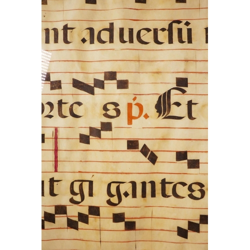 18 - A sheet of music from the C16th, hand coloured on vellum, likely produced in a medieval monastery as... 