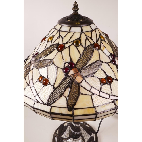 33 - A Tiffany style table lamp with dragonfly decoration, 22½