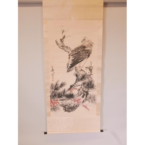 45 - A Chinese watercolour scroll depicting a vulture, 26