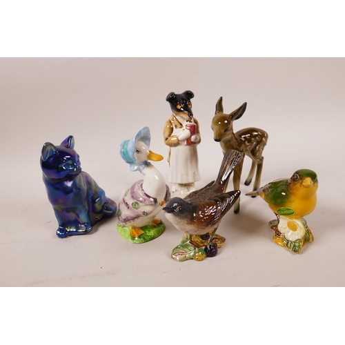 66 - A Beswick figurine, Beatrix Potter's Jemima Puddle Duck, another of 'Pickles', A/F, together with tw... 