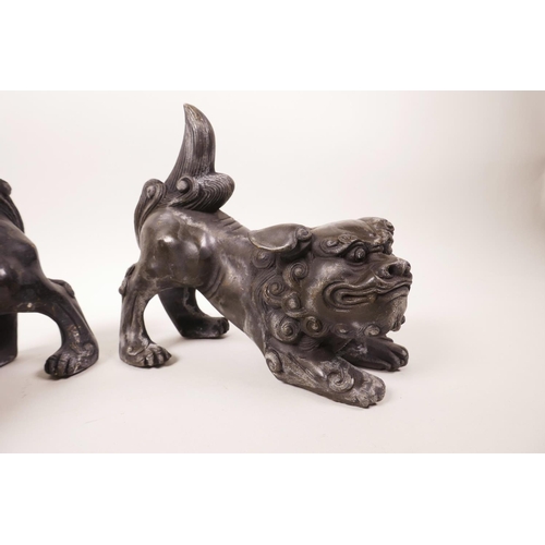 68 - A pair of Chinese bronzed metal fo dogs, 6½