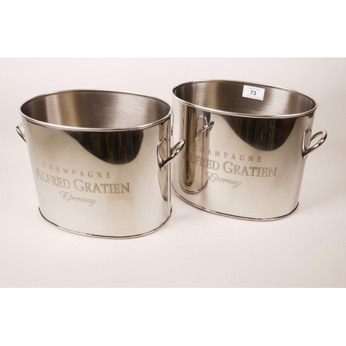 73 - A pair of chrome plated 'Alfred Gratien' champagne buckets, 9½