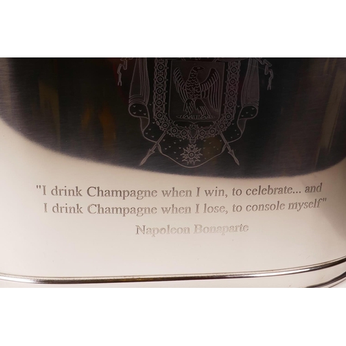 17 - A pair of large chromium plated oval Bollinger champagne buckets engraved with quotes from Lily Boll... 