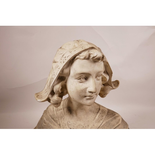 24 - A C19th decorative bust of a Dutch lady in traditional dress, signed J. Gianelli, plaster cast, 12