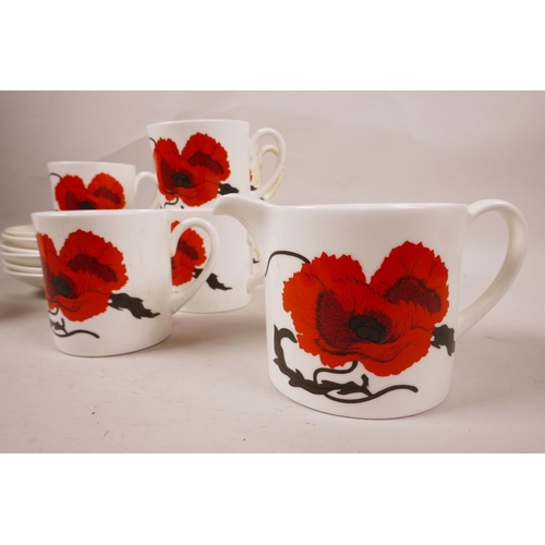 A Wedgwood Susie Cooper 'Corn Poppy' design part tea service in