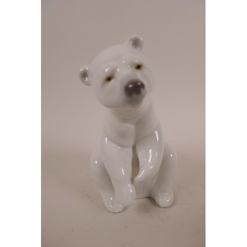 10 - Two Lladro polar bear figurines; 'Resting Polar Bear' and 'Attentive Polar Bear', stamped to base