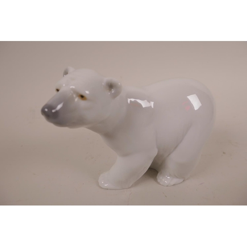 10 - Two Lladro polar bear figurines; 'Resting Polar Bear' and 'Attentive Polar Bear', stamped to base