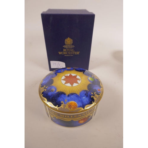 13 - A Royal Worcester porcelain Celestial 'Millenium' pot and cover, stamped to base, in original box, a... 