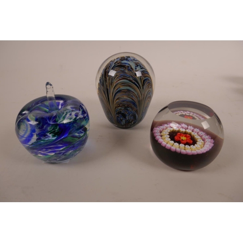 14 - Six paperweights, including Caithness 'Red Rose', 'Avondale Glass', Adrian Sankey and rose quartz, v... 