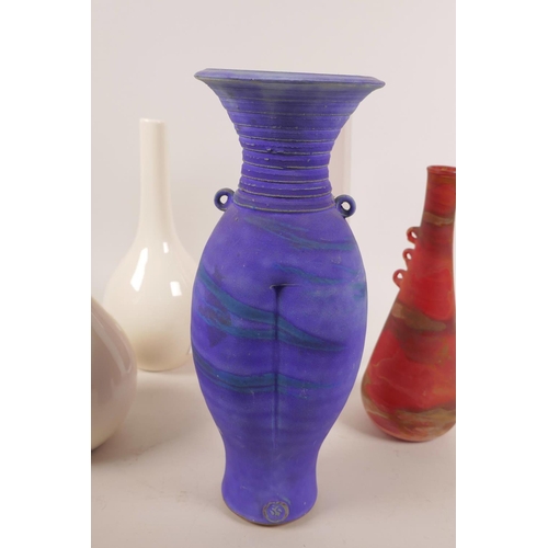 16 - A Caithness etched amethyst glass vase of 'Romeo and Juliet', signed to the base 'AJW'86', 9¼