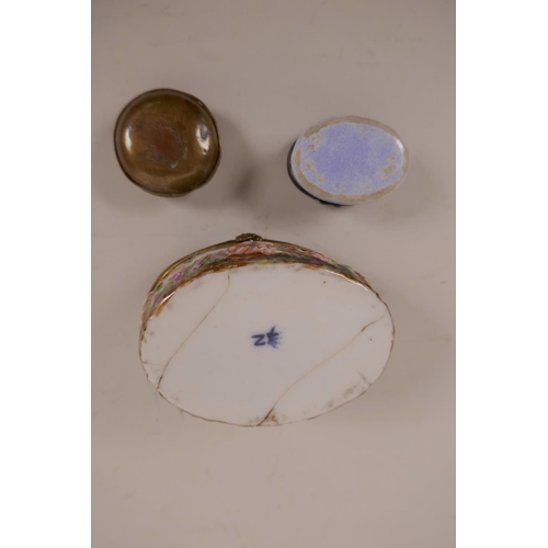 19 - Two C19th enamel patch boxes, and a large enamelled Naples box decorated with cherubs and a Roman ch... 