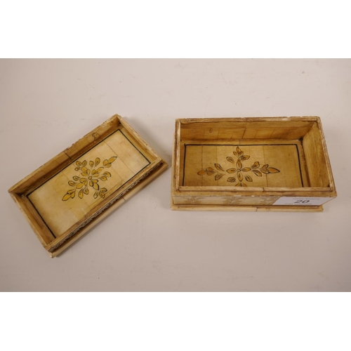 20 - An Indian bone box and cover, with penwork decoration and gilt highlights, 5