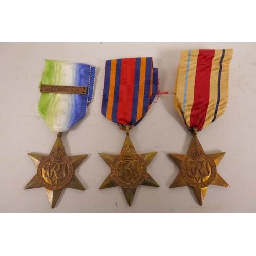 22 - Six WWII 1939-45 war medals; 'The Atlantic Star', 'The Italy Star', 'The Burma Star', 'The Africa St... 