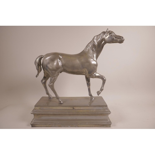 24 - A silvered bronze horse sculpture, finely cast, 13½